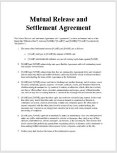 Mutual Release and Settlement Agreement - Small Claims - Ontario